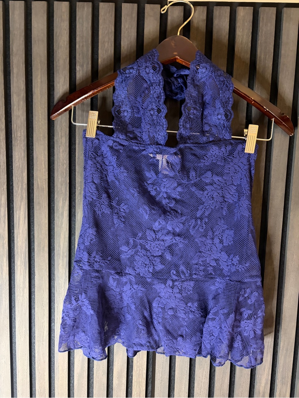 Victoria’s Secret Blue Floral Lace Halter Tank Top Peplum S Y2K